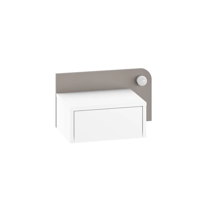 Nosina Vägghängt Sängbord 52 cm, Förvaring med Låda och LED-belysning, Vit/Brun