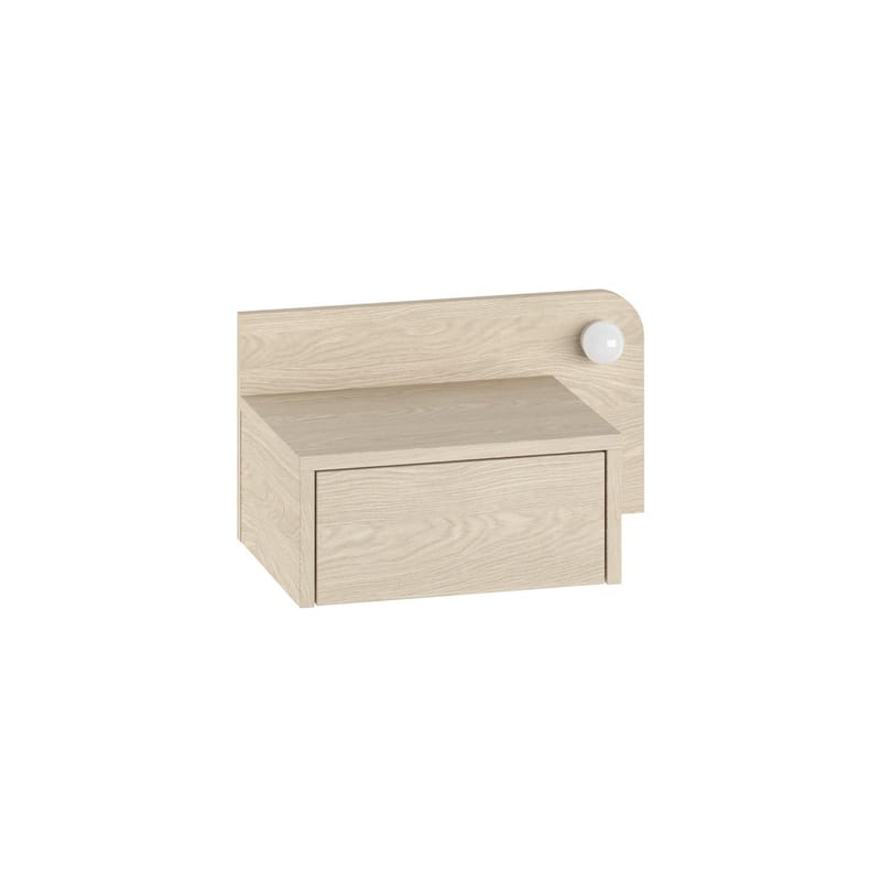 Nosina Vägghängt Sängbord 52 cm med Trä- och Ekutseende, Förvaring med Låda och LED-belysning, Beige