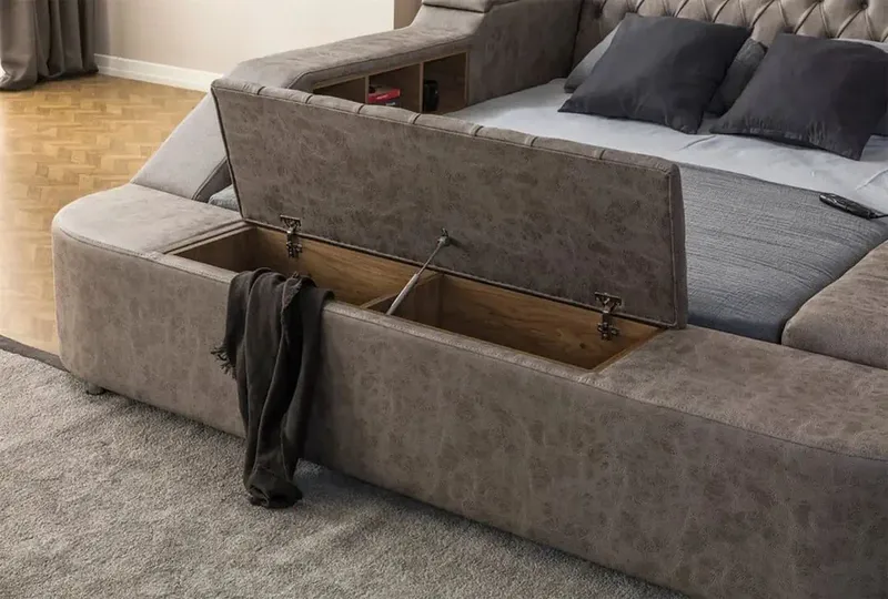 Olyvan Sängpaket med bänk och förvaring 250x290 cm Konstläder - Brun - Möbler - Sovrum - Sängram & sängstomme