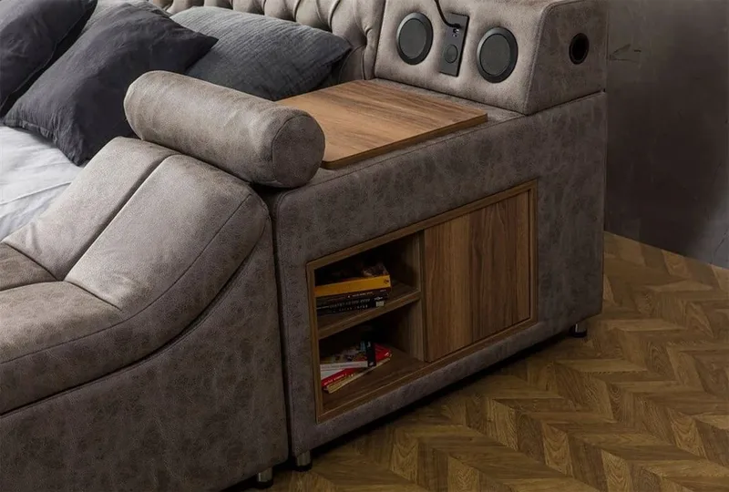 Olyvan Sängpaket med bänk och förvaring 250x290 cm Konstläder - Brun - Möbler - Sovrum - Sängram & sängstomme