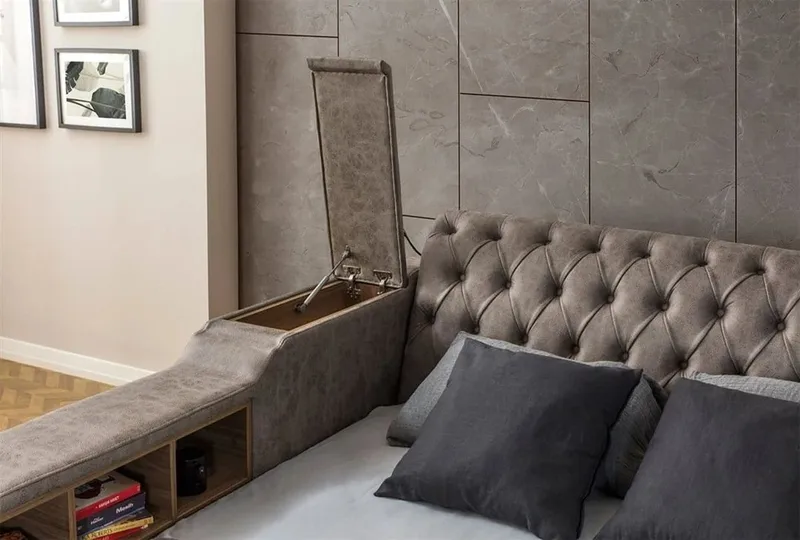 Olyvan Sängpaket med bänk och förvaring 250x290 cm Konstläder - Brun - Möbler - Sovrum - Sängram & sängstomme