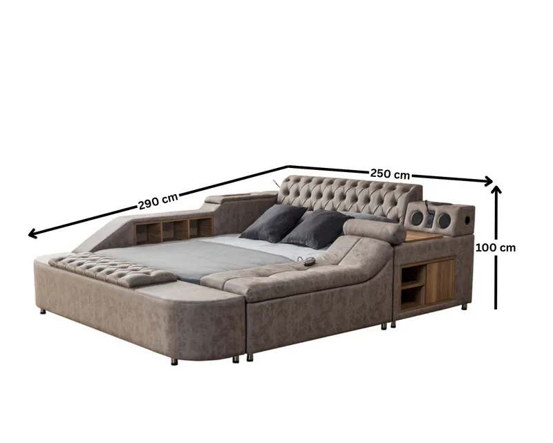 Olyvan Sängpaket med bänk och förvaring 250x290 cm Konstläder - Brun - Möbler - Sovrum - Sängram & sängstomme