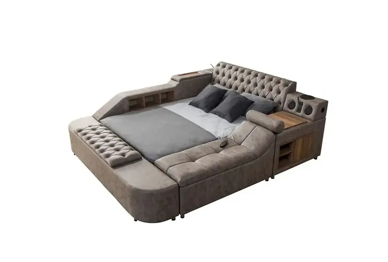 Olyvan Sängpaket med bänk och förvaring 250x290 cm Konstläder - Brun - Möbler - Sovrum - Sängram & sängstomme