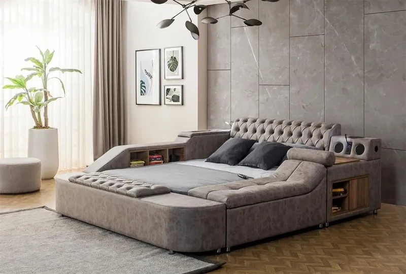 Olyvan Sängpaket med bänk och förvaring 250x290 cm Konstläder - Brun - Möbler - Sovrum - Sängram & sängstomme