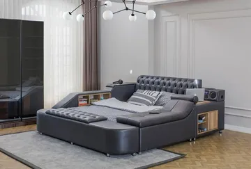 Olyvan Sängpaket med bänk och förvaring 250x290 cm Konstläder - Svart - Möbler - Sovrum - Sängram & sängstomme