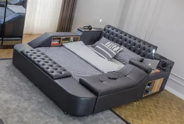 Olyvan Sängpaket med bänk och förvaring 250x290 cm Konstläder - Svart - Möbler - Sovrum - Sängram & sängstomme