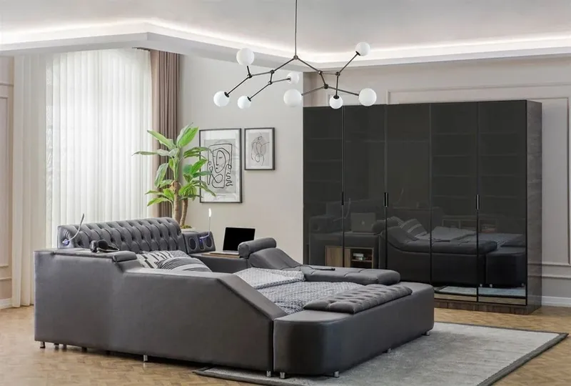 Olyvan Sängpaket med bänk och förvaring 250x290 cm Konstläder - Svart - Möbler - Sovrum - Sängram & sängstomme