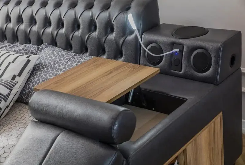 Olyvan Sängpaket med bänk och förvaring 250x290 cm Konstläder - Svart - Möbler - Sovrum - Sängram & sängstomme