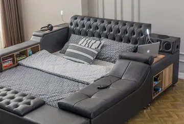 Olyvan Sängpaket med bänk och förvaring 250x290 cm Konstläder - Svart - Möbler - Sovrum - Sängram & sängstomme