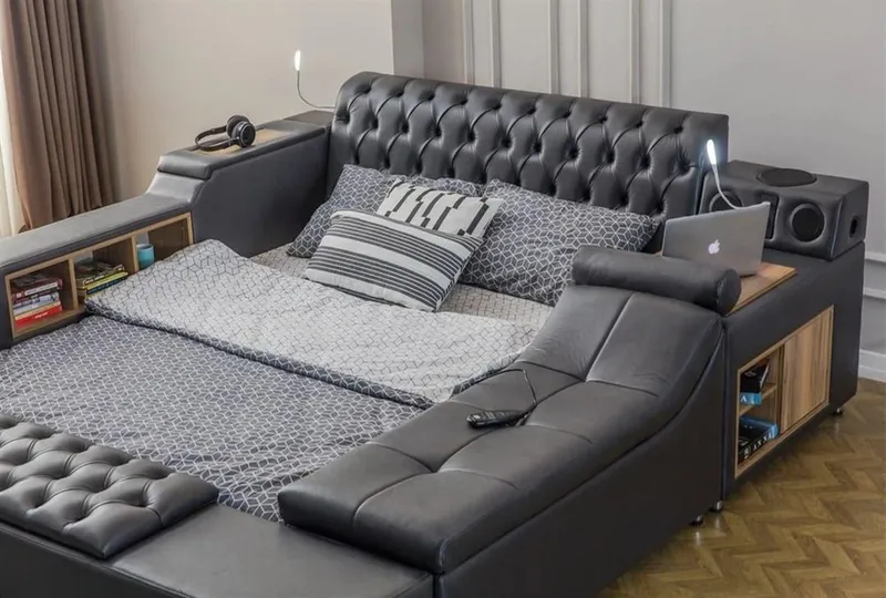 Olyvan Sängpaket med bänk och förvaring 250x290 cm Konstläder - Svart - Möbler - Sovrum - Sängram & sängstomme