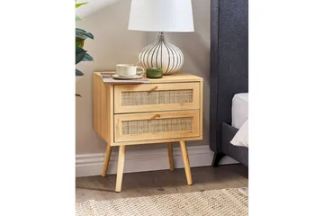 Perote Sängbord Rotting med 2 Lådor i Trä - Beige - Möbler - Sovrum - Sängbord