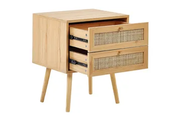 Perote Sängbord Rotting med 2 Lådor i Trä - Beige - Möbler - Sovrum - Sängbord
