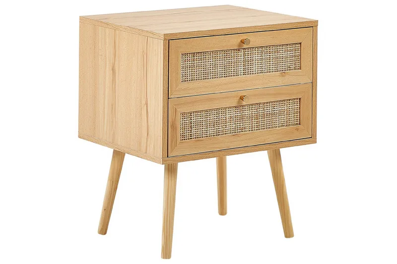 Perote Sängbord Rotting med 2 Lådor i Trä, Beige