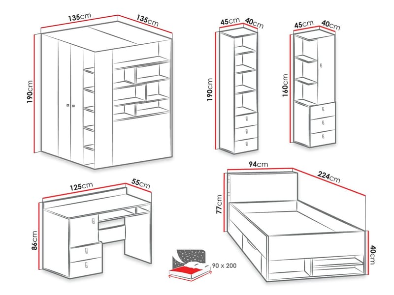 Planeta Möbelset för Sovrum - Möbler - Sovrum - Möbelset för sovrum