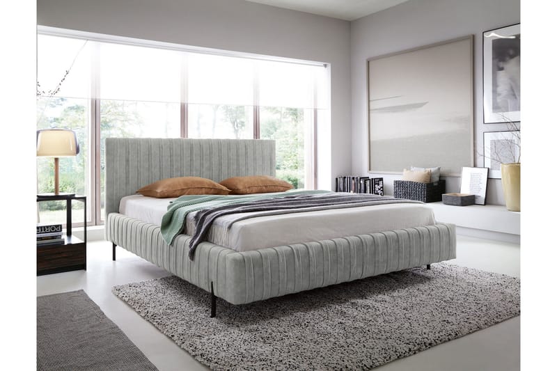 Plissa Sängram 160x200 cm, Grå