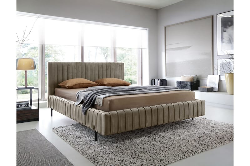 Plissa Sängram 160x200 cm, Ljusbrun