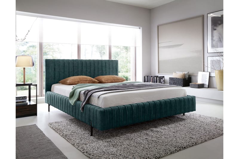 Plissa Sängram 160x200 cm, Mörkgrön