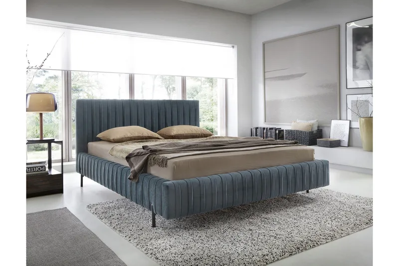 Plissa Sängram 180x200 cm, Blå