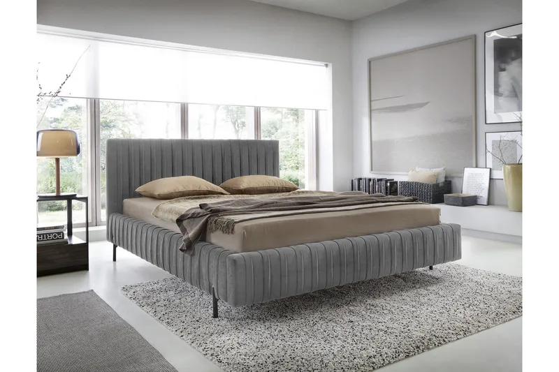 Plissa Sängram 180x200 cm, Grå