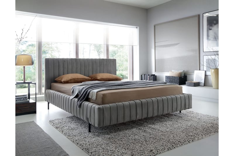 Plissa Sängram 180x200 cm, Grå