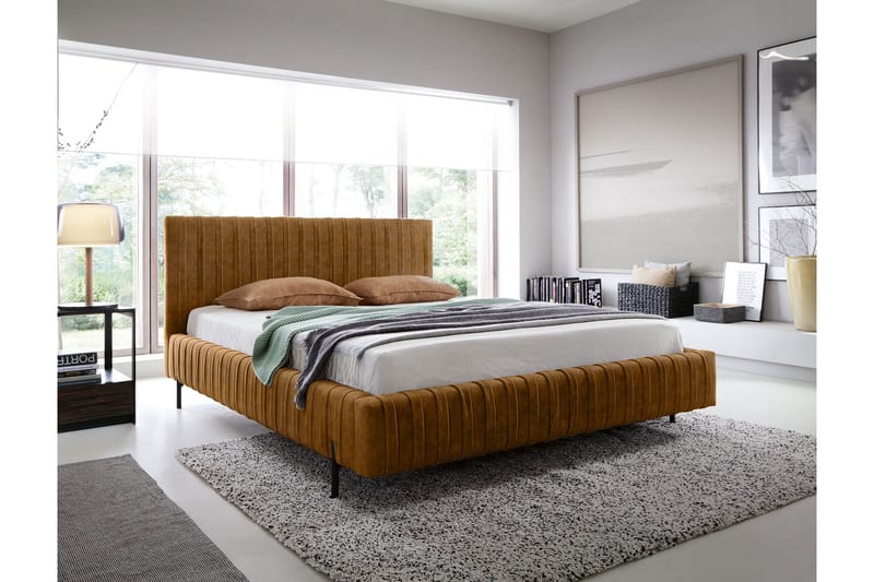 Plissa Sängram 180x200 cm, Gul