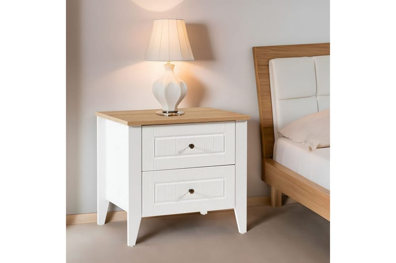 Ranko Sängbord 60 cm - Mediumfärgat trä/Vit - Möbler - Sovrum - Sängbord