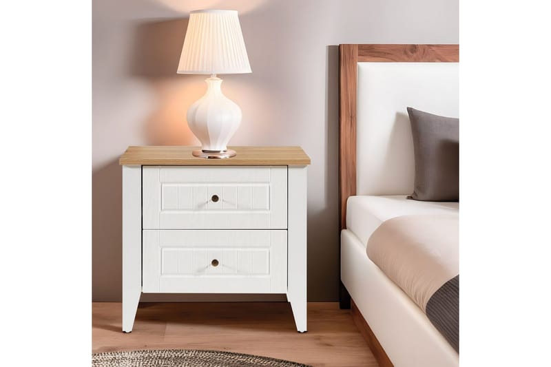 Ranko Sängbord 60 cm - Mediumfärgat trä/Vit - Möbler - Sovrum - Sängbord