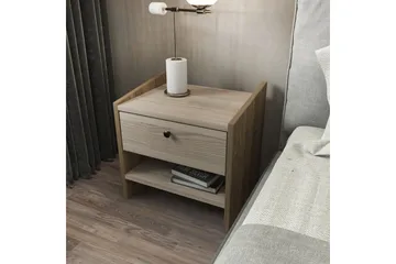 Retzow Sängbord & Nattduksbord med Trä- och Valnötsutseende, Förvaring med Låda - Beige - Möbler - Sovrum - Sängbord