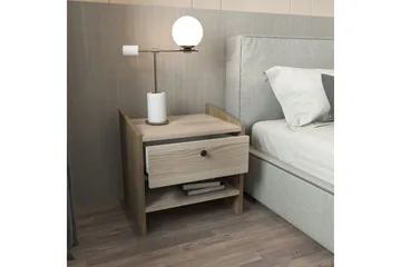 Retzow Sängbord & Nattduksbord med Trä- och Valnötsutseende, Förvaring med Låda - Beige - Möbler - Sovrum - Sängbord