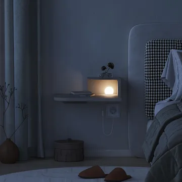 Rilina Vägghängt Sängbord 40 cm med Ljust Träutseende, Förvaring med Hylla och LED-belysning - Beige - Möbler - Sovrum - Sängbord