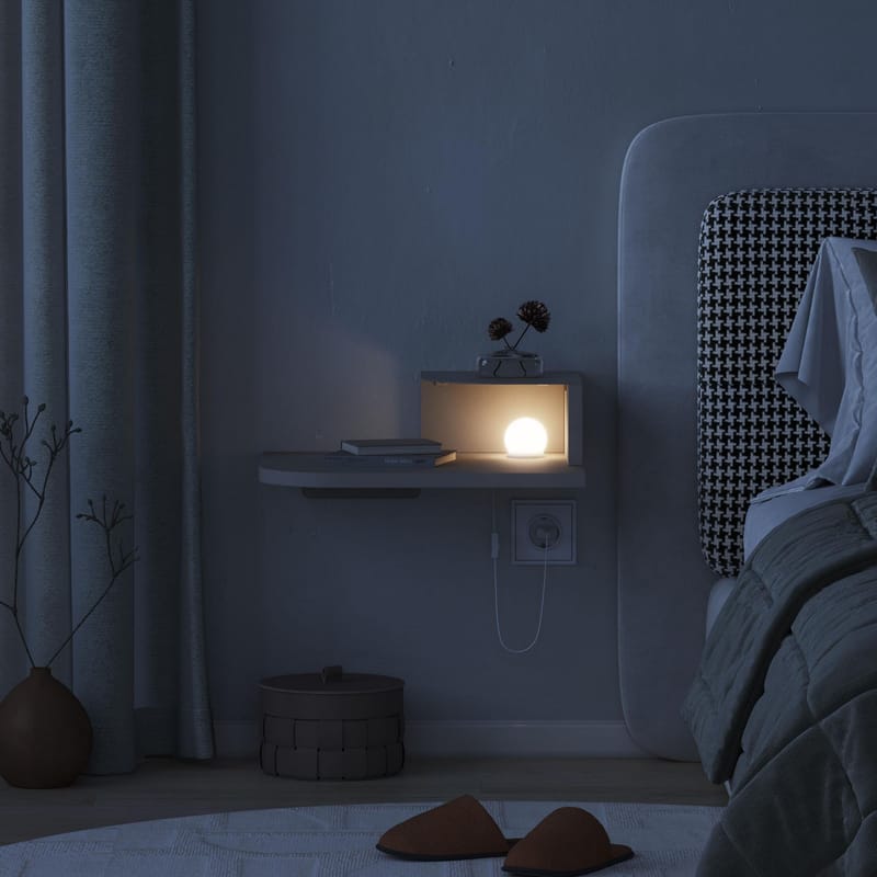 Rilina Vägghängt Sängbord 40 cm med Ljust Träutseende, Förvaring med Hylla och LED-belysning - Beige - Möbler - Sovrum - Sängbord