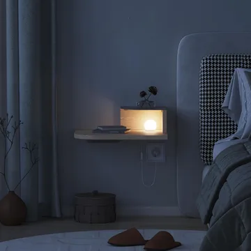 Rilina Vägghängt Sängbord 40 cm med Trä- och Ekutseende, Förvaring med Hylla och LED-belysning - Beige - Möbler - Sovrum - Sängbord