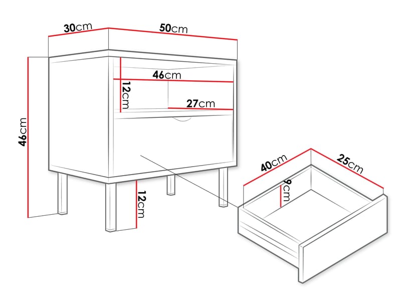 Salmor Sängbord 50 cm - Vit - Möbler - Sovrum - Sängbord