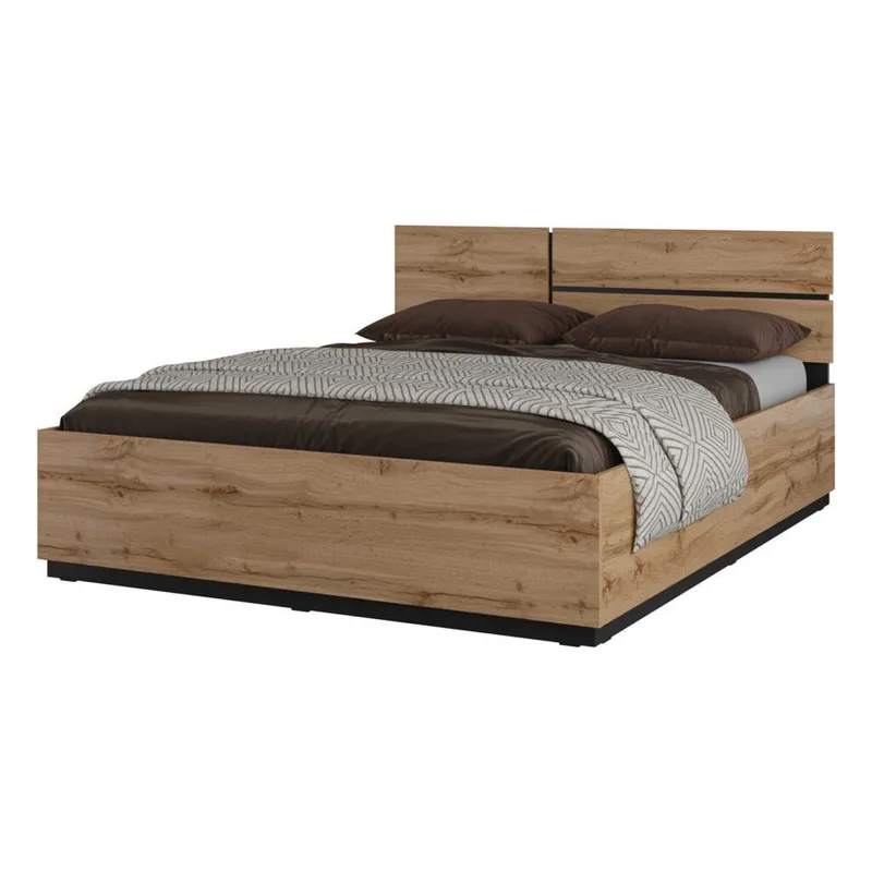 Säng Cross S med upplyftbar förvaring, 160 cm, Wotan Ek