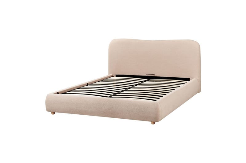 Säng med förvaring Blagnac - Beige/Bouclé, 160x200 cm - Möbler - Sovrum - Sängram & sängstomme