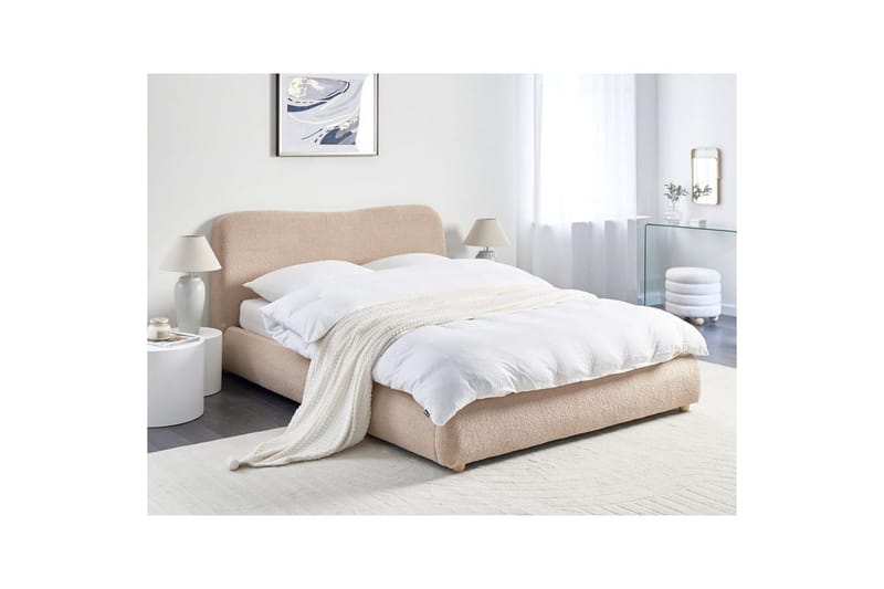 Säng med förvaring Blagnac - Beige/Bouclé, 160x200 cm - Möbler - Sovrum - Sängram & sängstomme