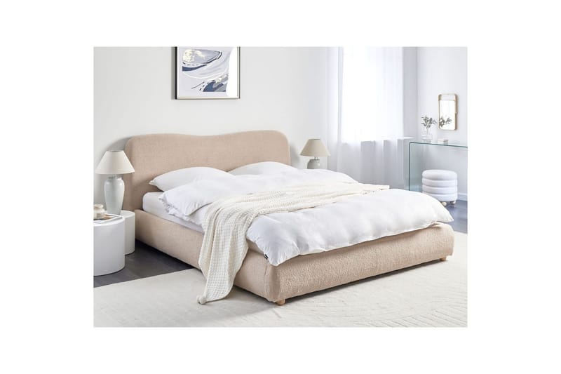 Säng med förvaring Blagnac - Beige/Bouclé, 180x200 cm - Möbler - Sovrum - Sängram & sängstomme