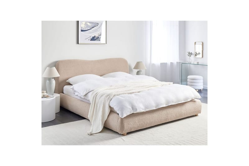 Säng med förvaring Blagnac - Beige/Bouclé, 180x200 cm - Möbler - Sovrum - Sängram & sängstomme