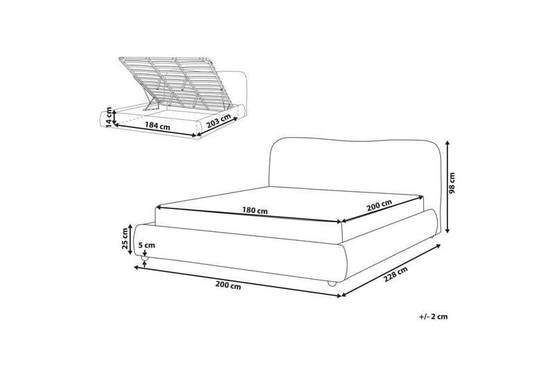 Säng med förvaring Blagnac - Grå/Polyester, 180x200 cm - Möbler - Sovrum - Sängram & sängstomme