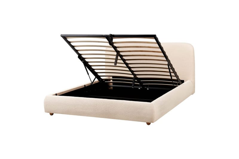 Säng med förvaring Blagnac - Ljusbeige/Bouclé, 160x200 cm - Möbler - Sovrum - Sängram & sängstomme