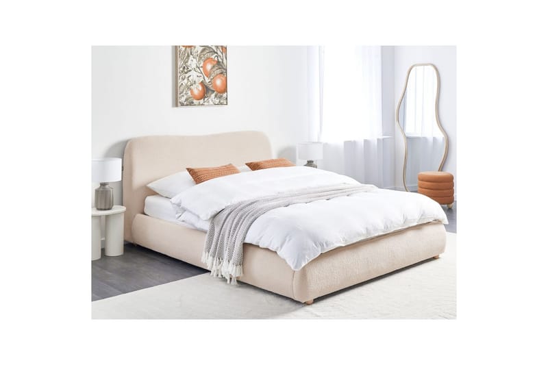 Säng med förvaring Blagnac - Ljusbeige/Bouclé, 160x200 cm - Möbler - Sovrum - Sängram & sängstomme