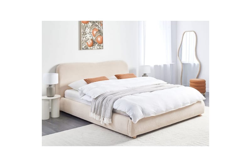 Säng med förvaring Blagnac - Ljusbeige/Bouclé, 180x200 cm - Möbler - Sovrum - Sängram & sängstomme