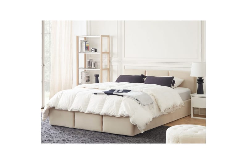 Säng med förvaring Bousse - Beige/Sammet, 160x200 cm - Möbler - Sovrum - Sängram & sängstomme