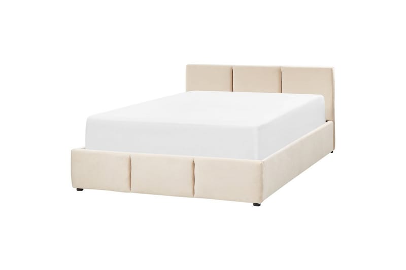 Säng med förvaring Bousse - Beige/Sammet, 160x200 cm - Möbler - Sovrum - Sängram & sängstomme