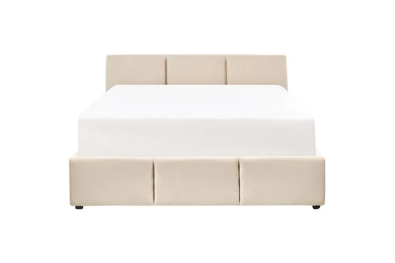 Säng med förvaring Bousse - Beige/Sammet, 160x200 cm - Möbler - Sovrum - Sängram & sängstomme