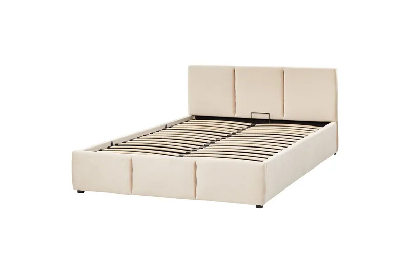 Säng med förvaring Bousse - Beige/Sammet, 160x200 cm - Möbler - Sovrum - Sängram & sängstomme