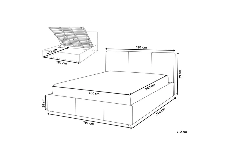 Säng med förvaring Bousse - Beige/Sammet, 180x200 cm - Möbler - Sovrum - Sängram & sängstomme