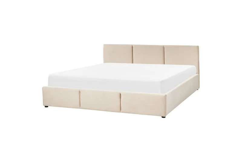 Säng med förvaring Bousse - Beige/Sammet, 180x200 cm - Möbler - Sovrum - Sängram & sängstomme