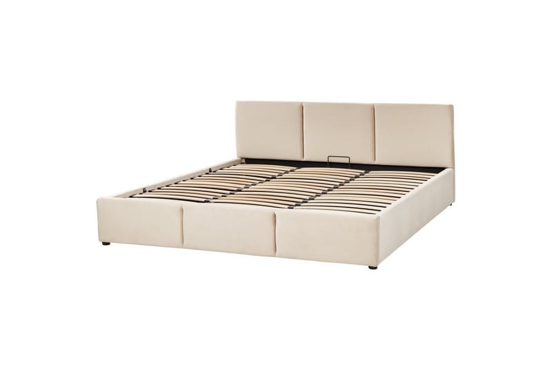 Säng med förvaring Bousse - Beige/Sammet, 180x200 cm - Möbler - Sovrum - Sängram & sängstomme