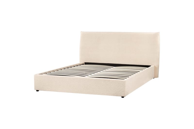 Säng med förvaring Lavaur - Beige/Bouclé, 160x200 cm - Möbler - Sovrum - Sängram & sängstomme
